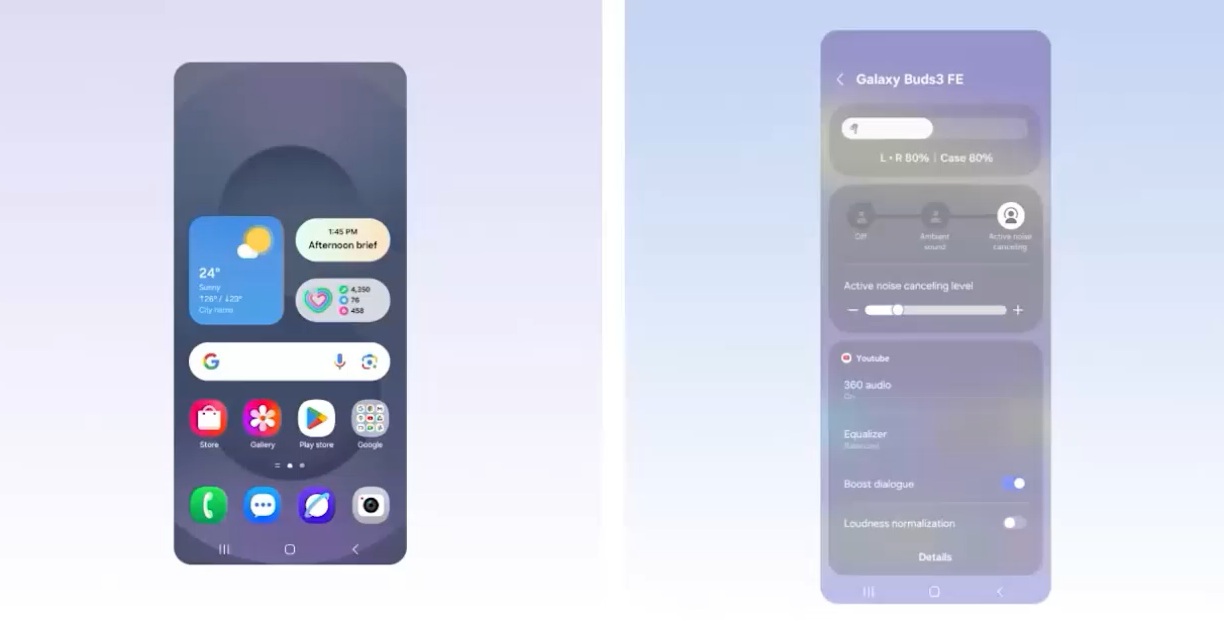 Słuchawki bezprzewodowe Samsung Galaxy Buds3 FE szare grafika przedstawia możliwość kontrolowania dźwięku ze smartfona